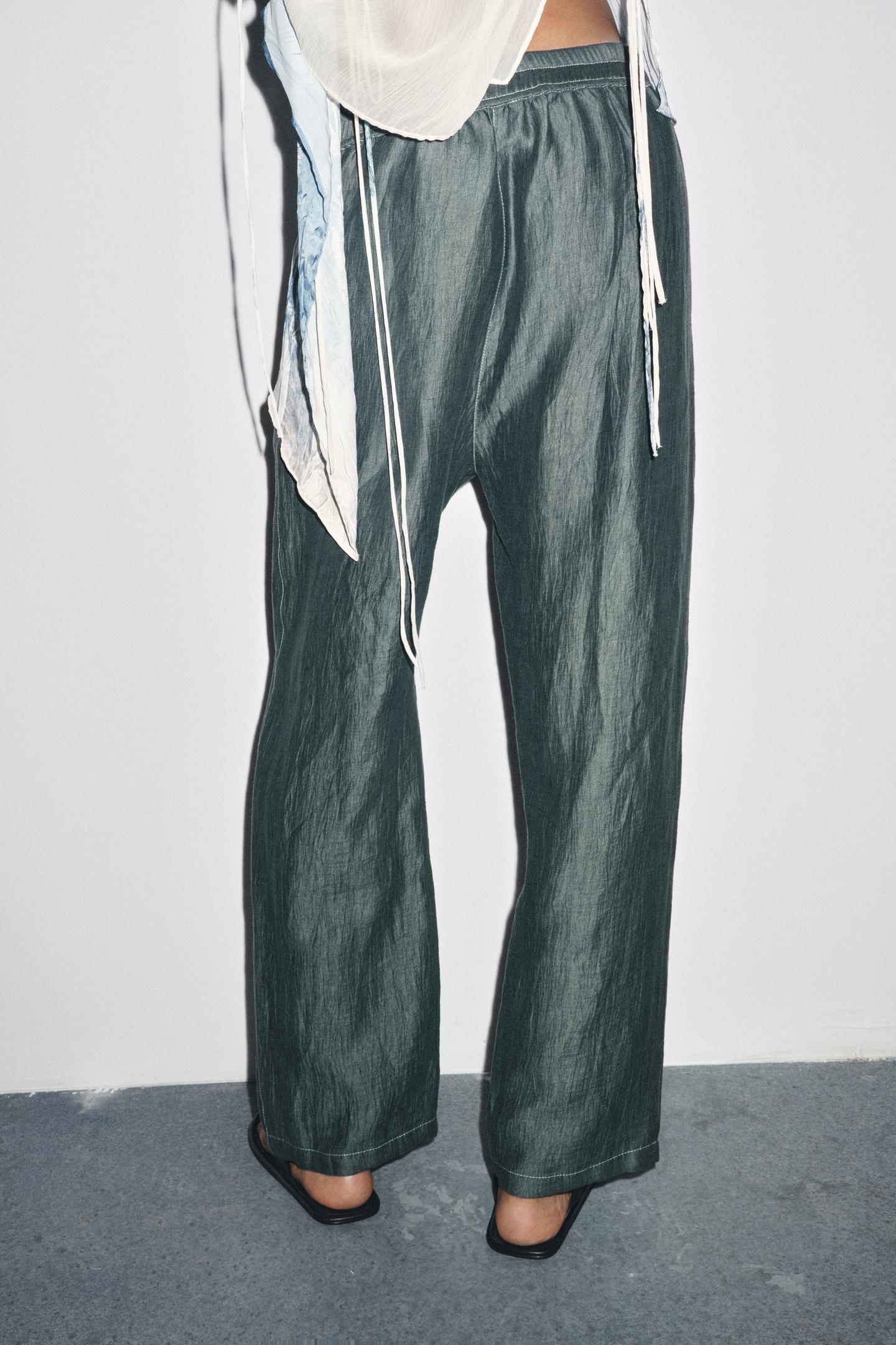 LINEN BLEND TROUSERS WITH CONTRAST STITCHING