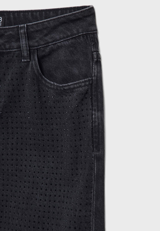 Straight-fit jeans with rhinestones