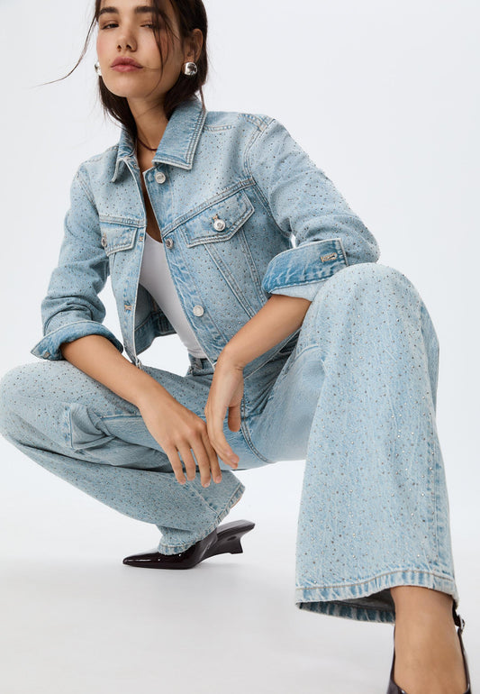 Straight-fit jeans with rhinestones