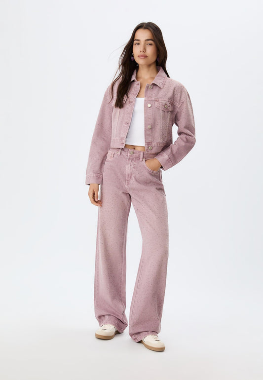 Straight-fit jeans with rhinestones