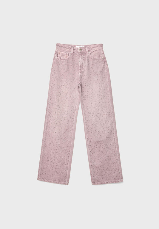 Straight-fit jeans with rhinestones