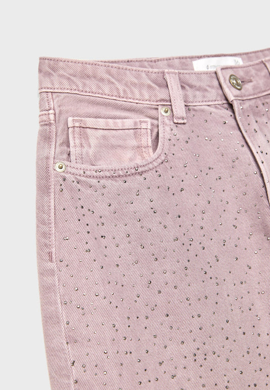 Straight-fit jeans with rhinestones