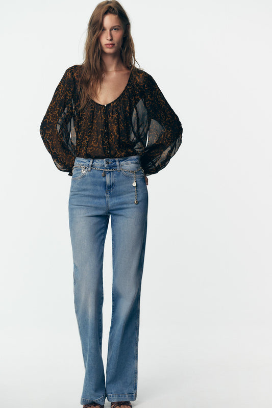ANIMAL PRINT SEMI-SHEER BLOUSE