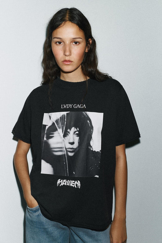 LADY GAGA FADED-EFFECT T-SHIRT