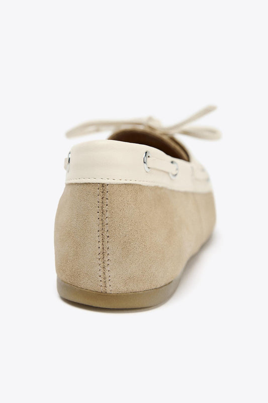 CONTRAST SUEDE LACE-UP MOCCASINS