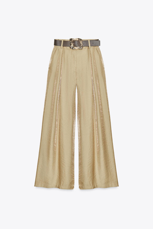 WIDE SATIN TROUSERS WITH BELT