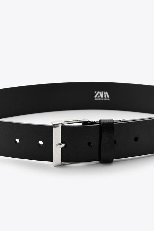 LEATHER BELT WITH SQUARE BUCKLE