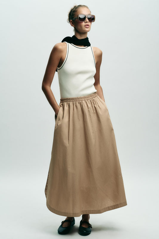 CONTRAST POPLIN MIDI DRESS